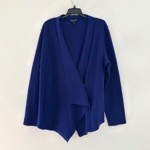 Eileen Fisher 100% Merino Wool Boiled Cardigan Jacket Large Sweater Blue Classic
